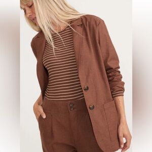 Marine Layer Flora Hemp Blazer Brown Size Medium